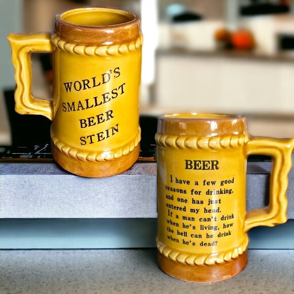 PORCELAIN SHOT MUG 3 1/2" Tall by 2 3/4" Wide Rare with WORDING/Phrase - Picture 1 of 5